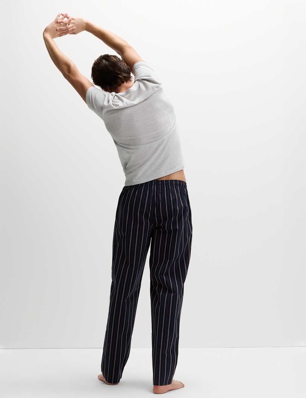 M&S Pure Cotton Striped Pyjama Set Grey Mix