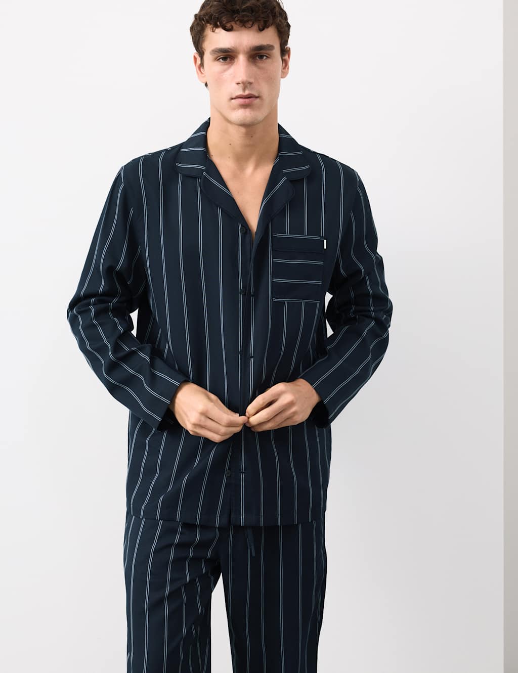 Autograph Pure Lyocell Striped Pyjama Top Navy