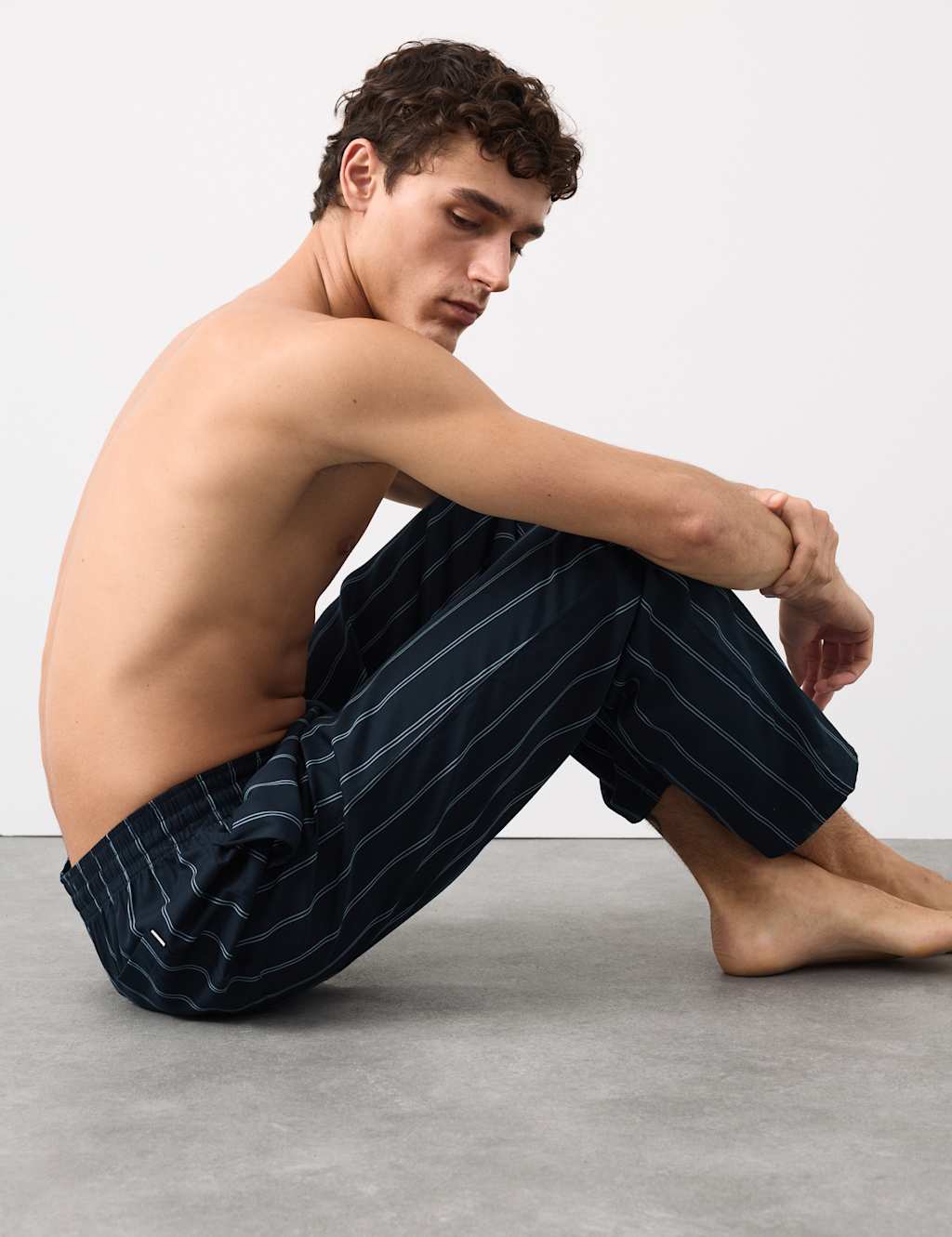 Autograph Pure Lyocell Striped Pyjama Bottoms Navy