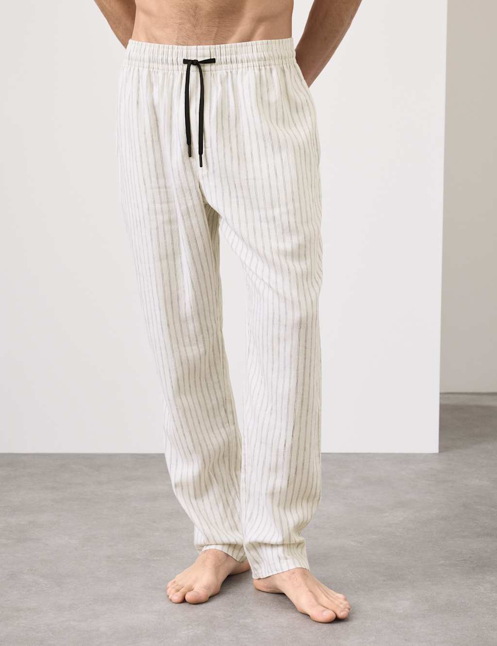 Autograph Men's Linen Rich Striped Pyjama Bottoms - 2XL - Ecru Mix