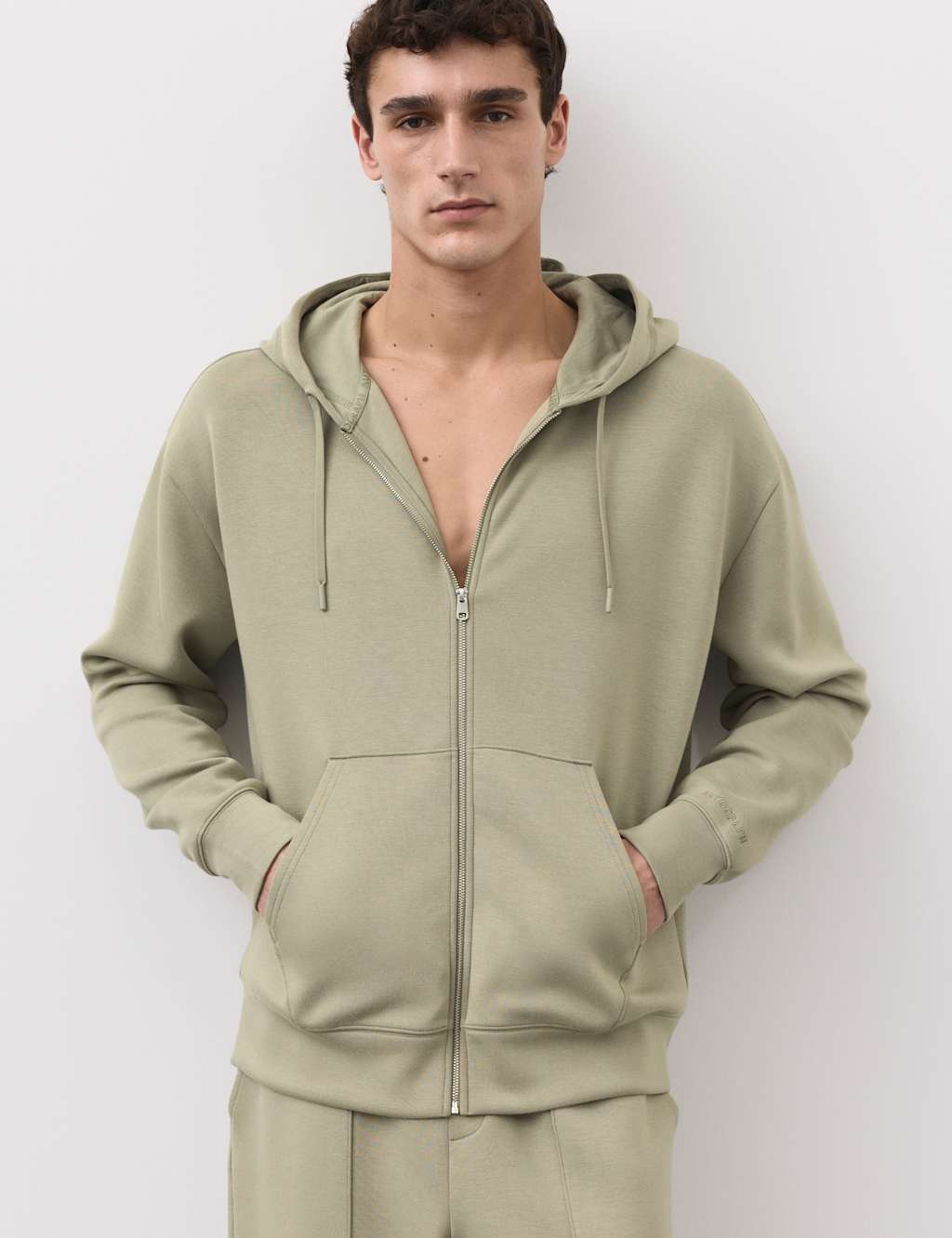Autograph Men's Modal Blend Zip Through Hoodie - S - Light Olive