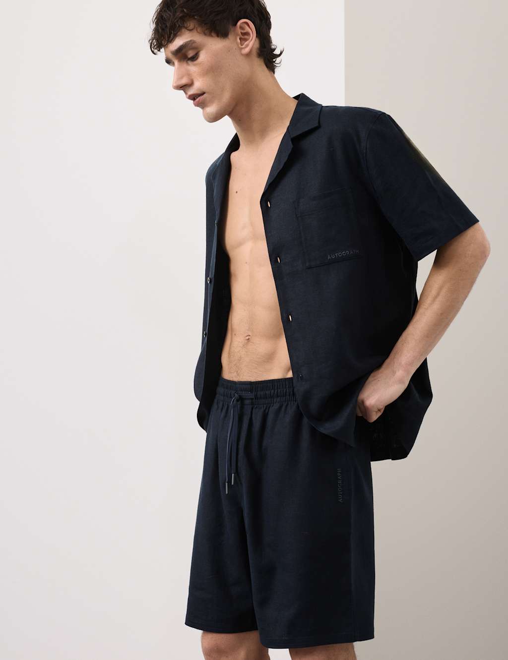 Autograph Men's Linen Rich Pyjama Shorts - M - Dark Navy