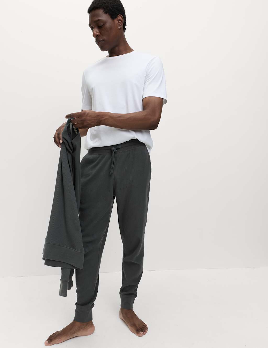 M&S Pure Cotton Waffle Loungewear Bottoms Cedar