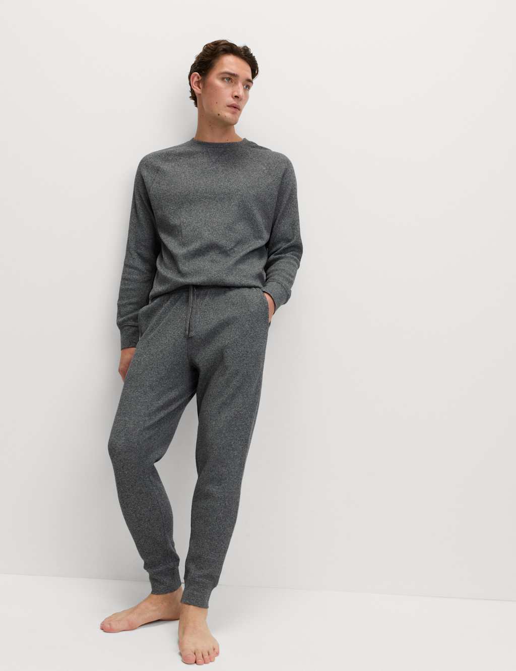 M&S Pure Cotton Waffle Loungewear Sweatshirt Grey Mix