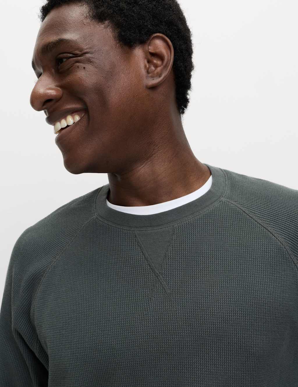 M&S Pure Cotton Waffle Loungewear Sweatshirt Cedar