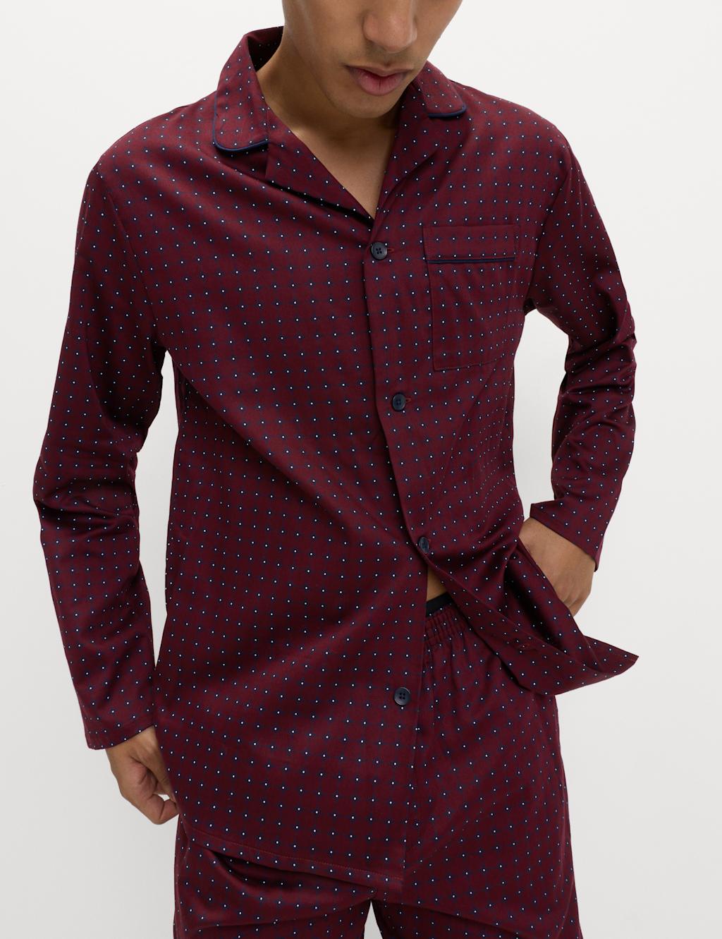 M&S Pure Cotton Foulard Print Pyjama Set Burgundy