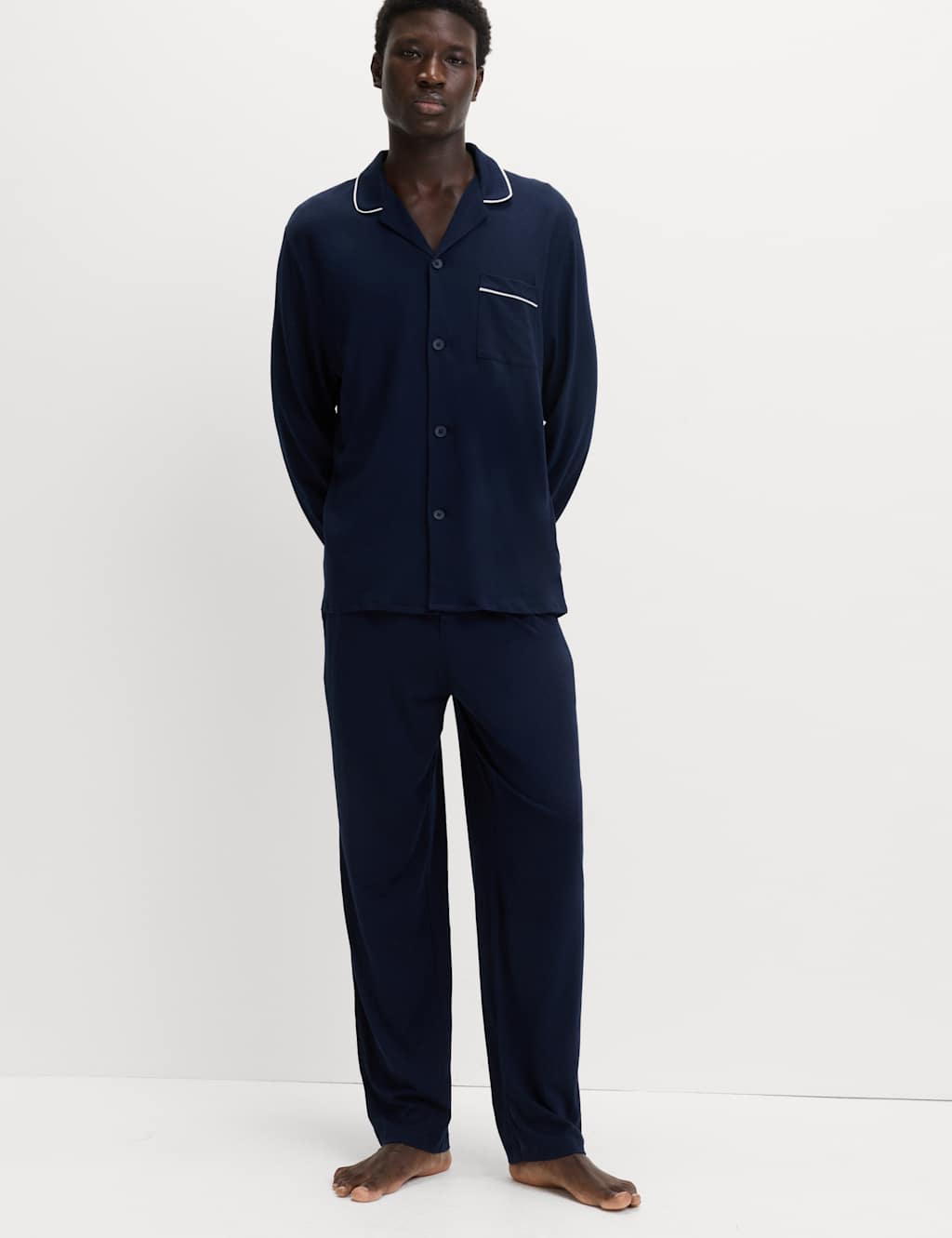 M&S Cotton Modal Blend Pyjama Set Navy