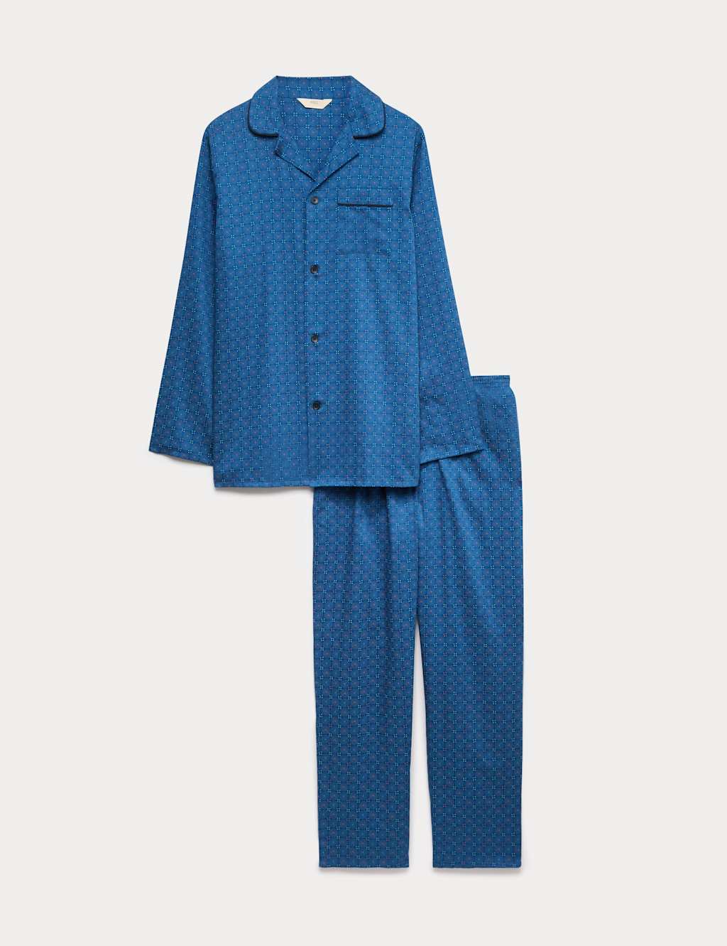 M&S Men's Pure Cotton Foulard Print Pyjama Set - M - Blue Mix