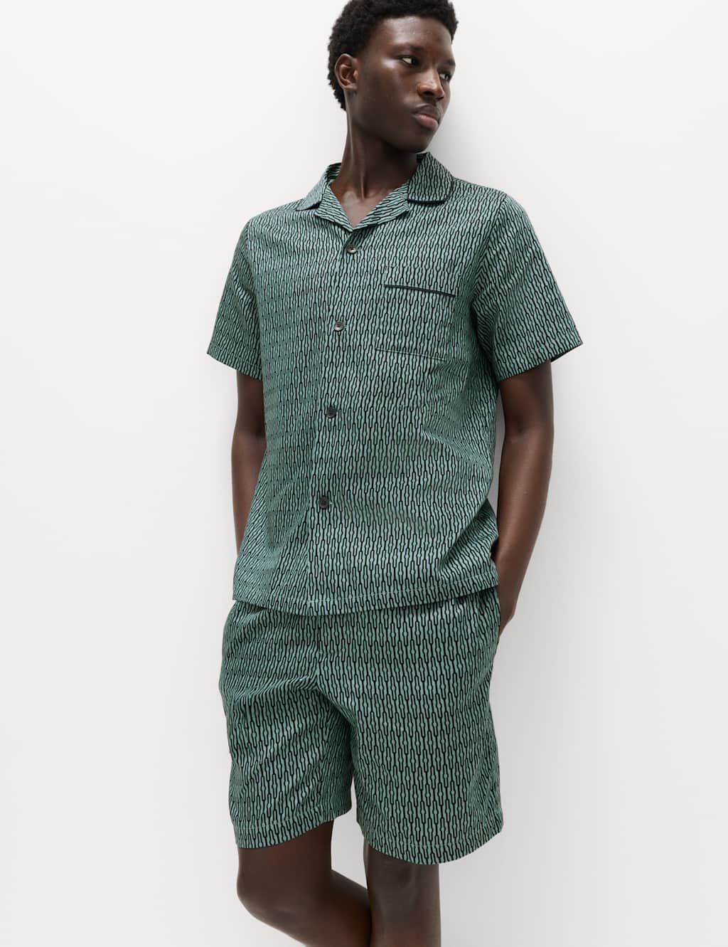 M&S Men's Pure Cotton Geometric Print Pyjama Set - S - Teal Mix