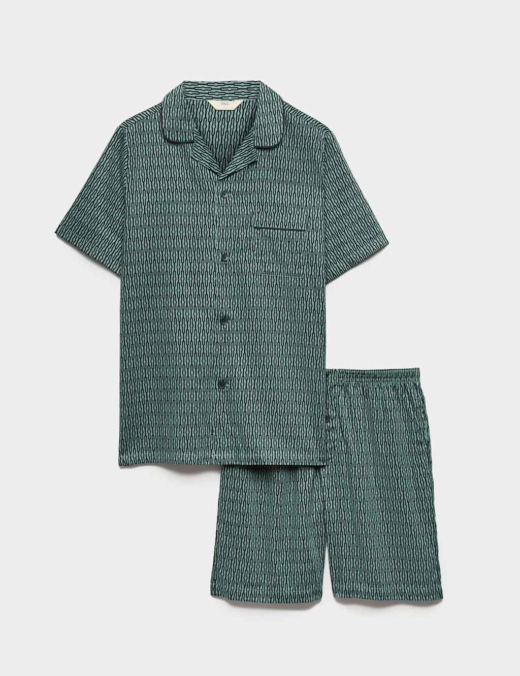 M&S Men's Pure Cotton Geometric Print Pyjama Set - L - Teal Mix