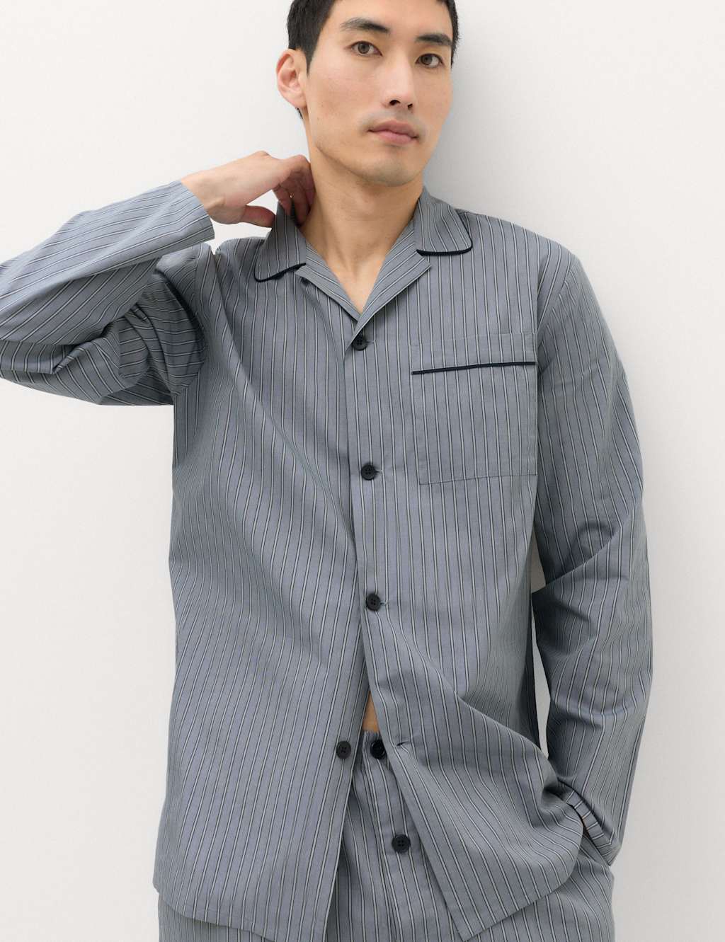 M&S Men's Pure Cotton Striped Pyjama Set - XL - Blue Mix