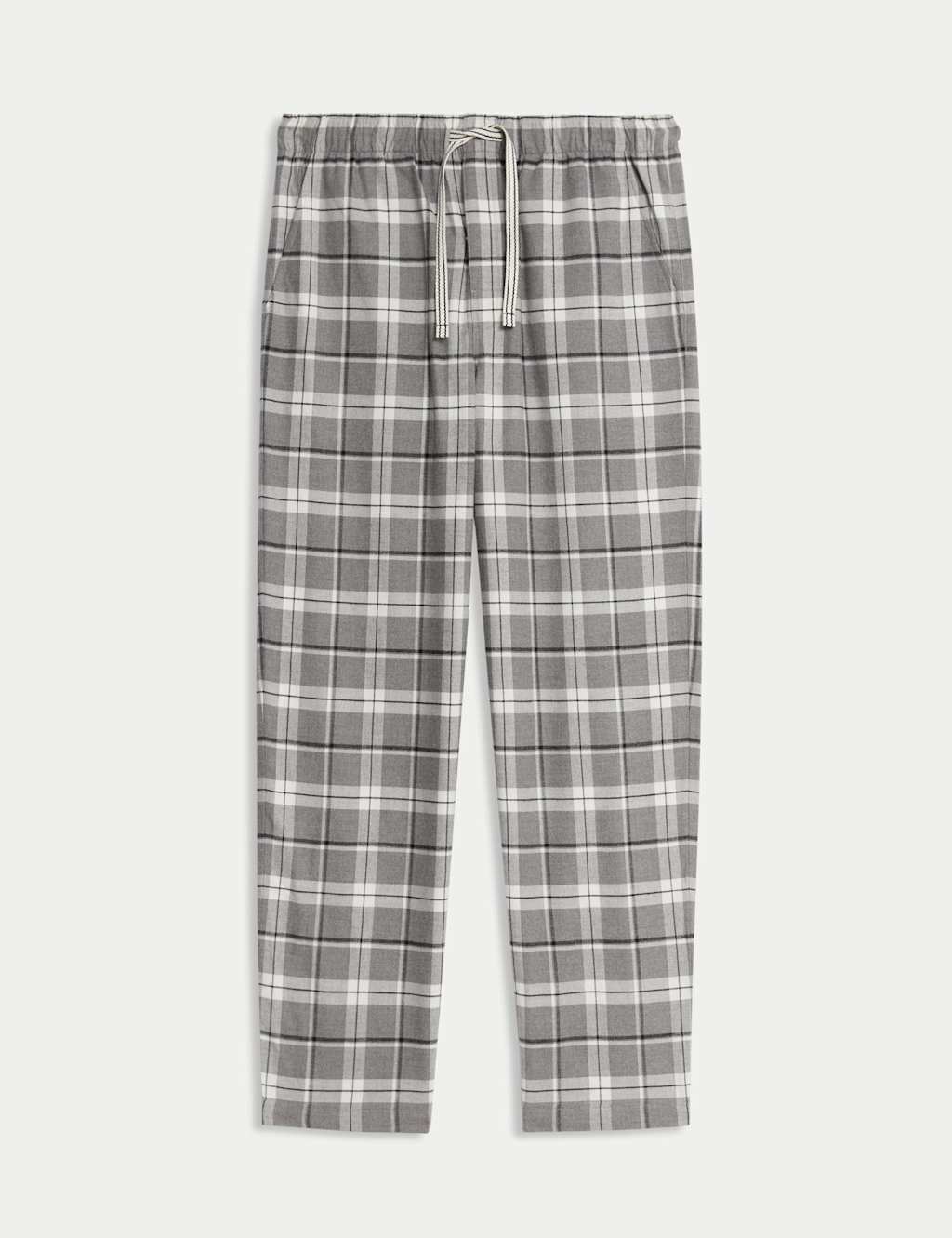 M&S Men's Pure Cotton Checked Loungewear Bottoms - XL - Grey Mix