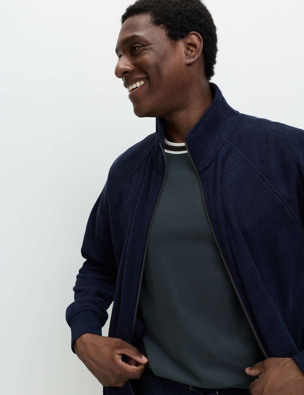 M&S Fleece Zip Up Funnel Neck Loungewear Top Navy