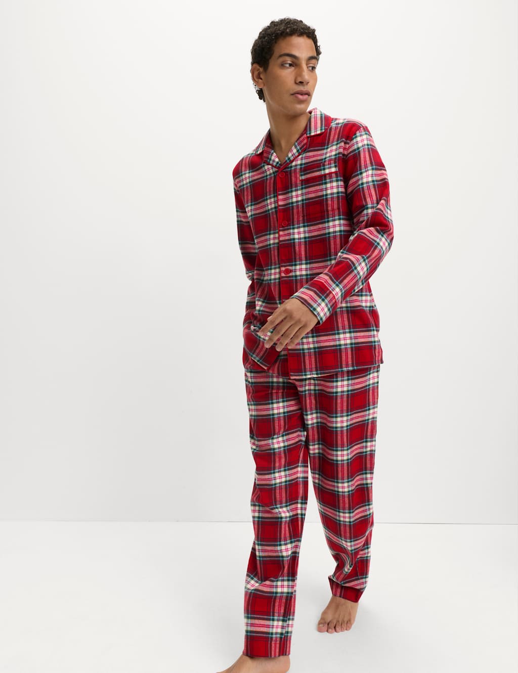 M&S Pure Cotton Family Christmas Checked Pyjama Set Red Mix