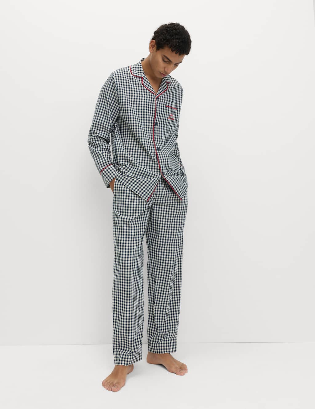 M&S Pure Cotton Family Christmas Gingham Pyjama Set Black Mix