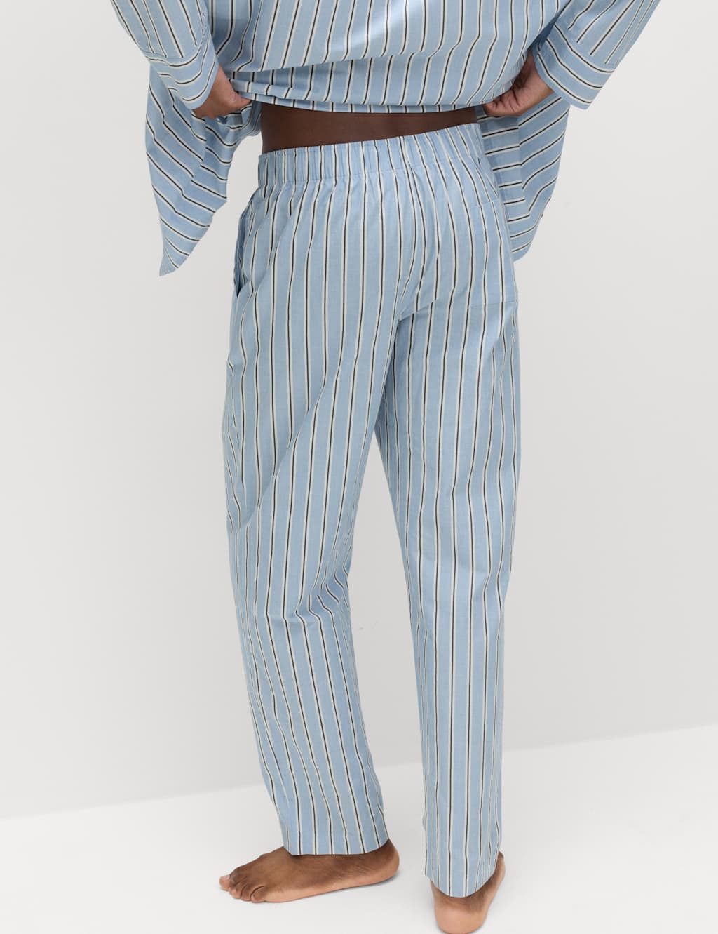 M&S Men's Pure Cotton Striped Loungewear Bottoms - M - Blue Mix