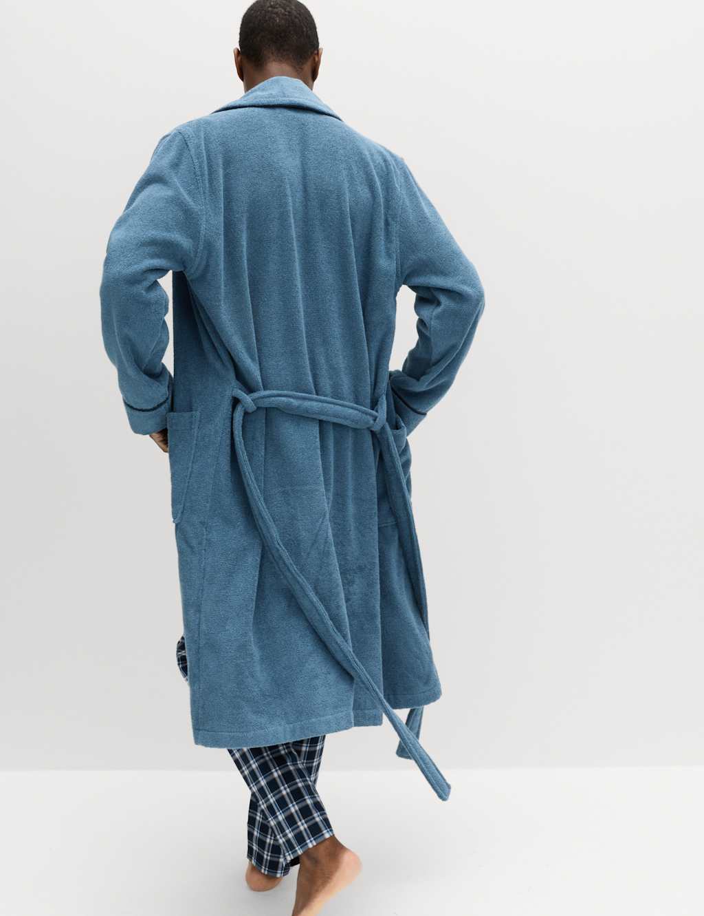 M&S Men's Pure Cotton Towelling Dressing Gown - XL - Blue