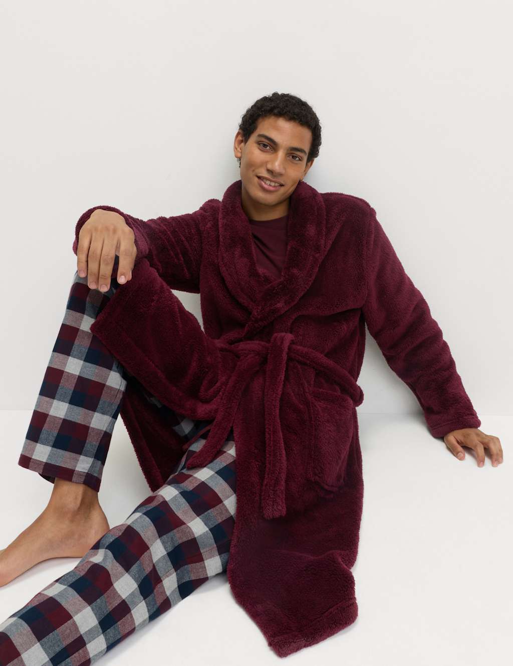 M&S Fleece Supersoft Dressing Gown Dark Burgundy