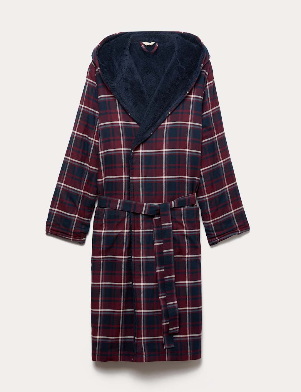 M&S Collection Men's Pure Cotton Checked Hooded Dressing Gown - M - Burgundy Mix, Burgundy Mix