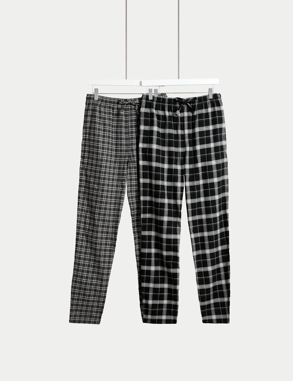 M&S 2 Pack Brushed Cotton Checked Pyjama Bottoms Black Mix