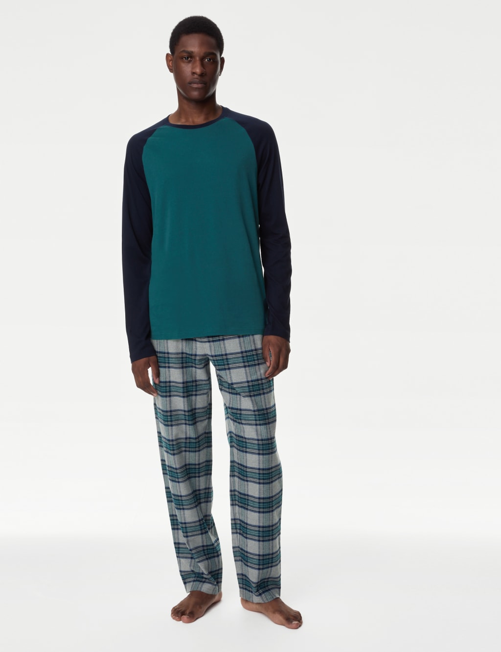 M&S Brushed Cotton Pyjama Set Teal Mix