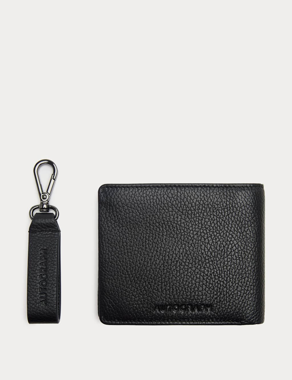 Autograph Men's Leather Textured Wallet & Keyring Gift Set - Black
