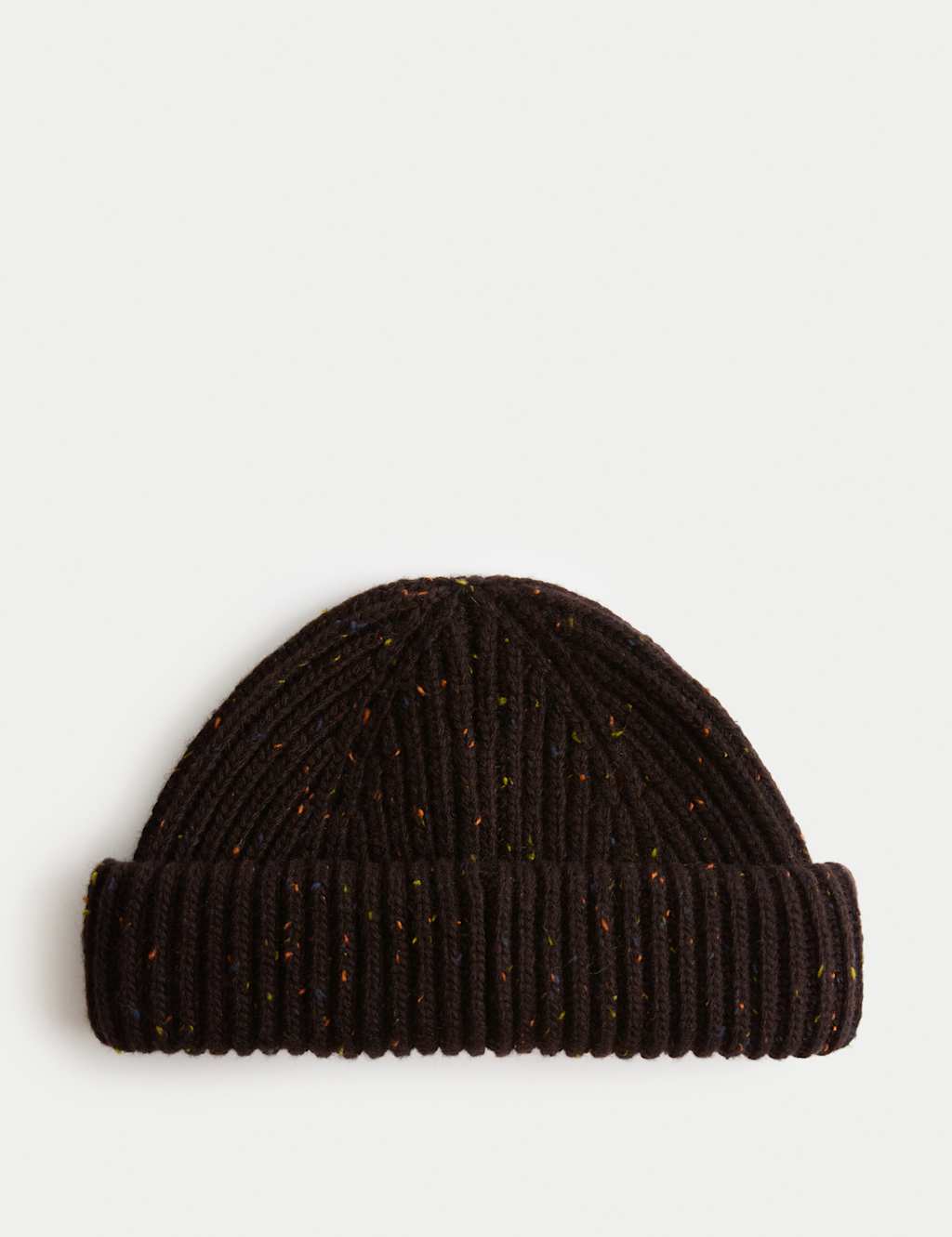 M&S Fisherman Ribbed Beanie Hat Dark Brown