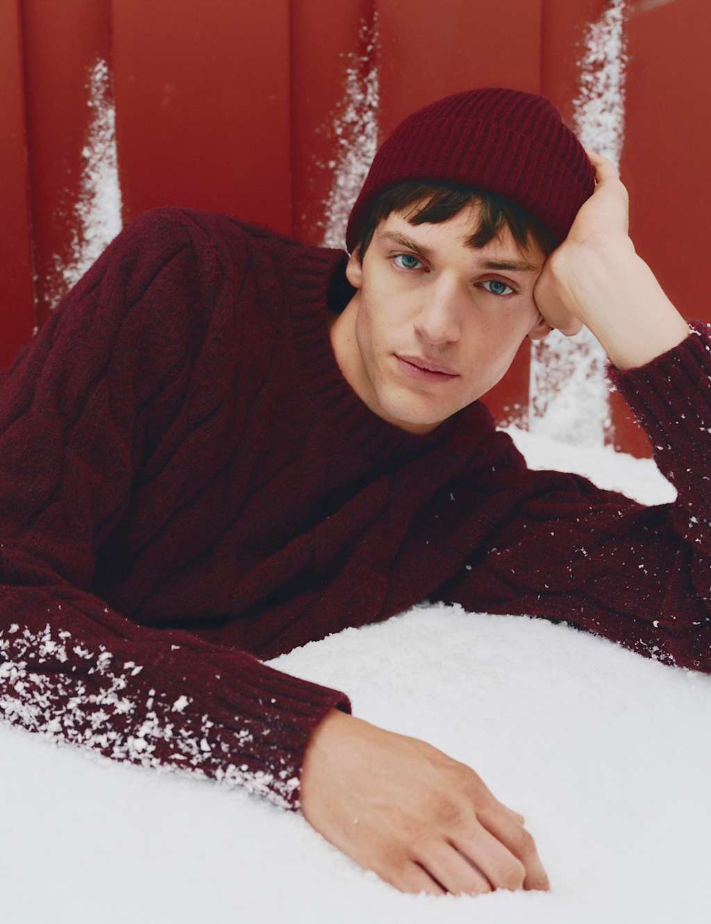 M&S Ribbed Knitted Beanie Hat Dark Burgundy