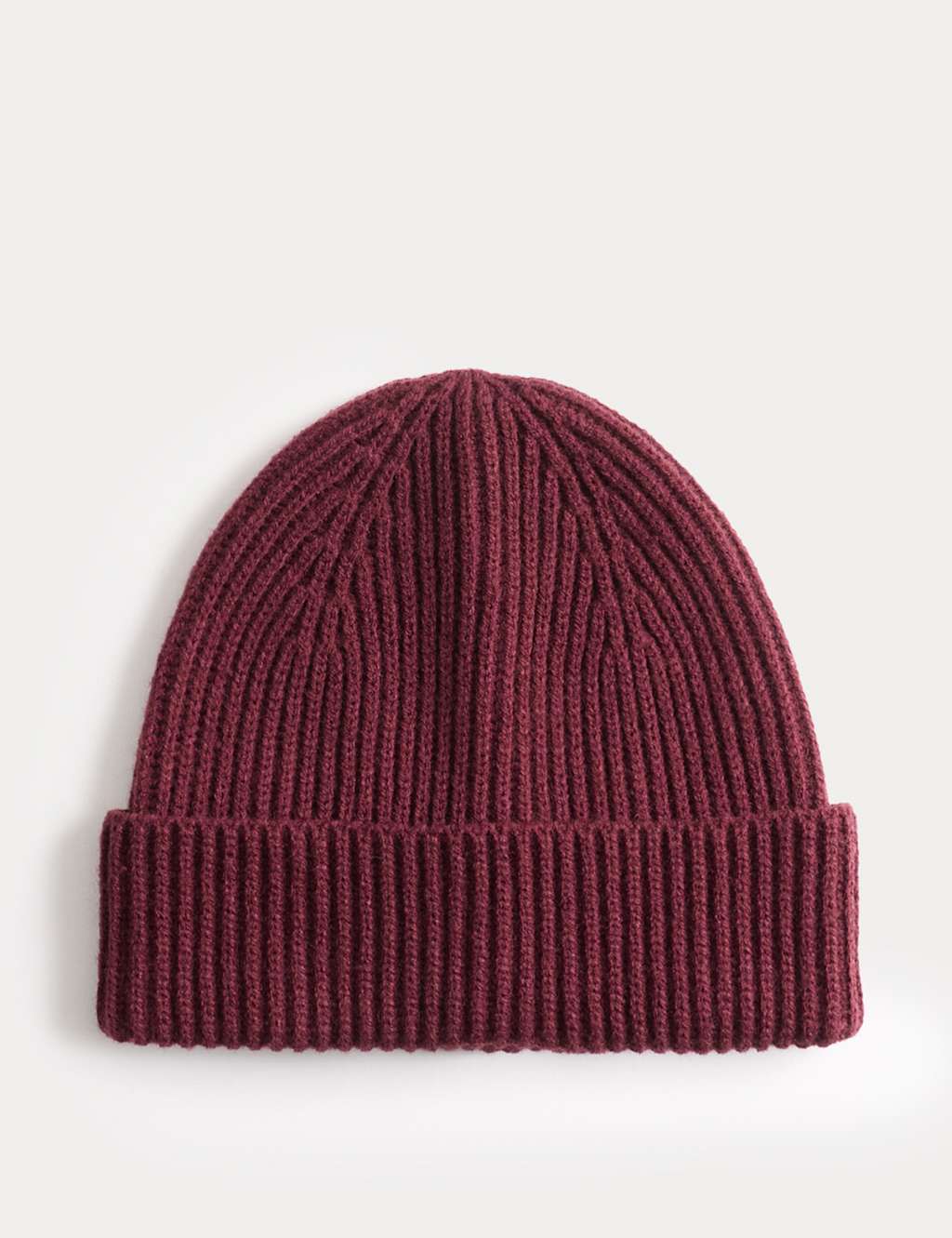 M&S Ribbed Knitted Beanie Hat Dark Burgundy