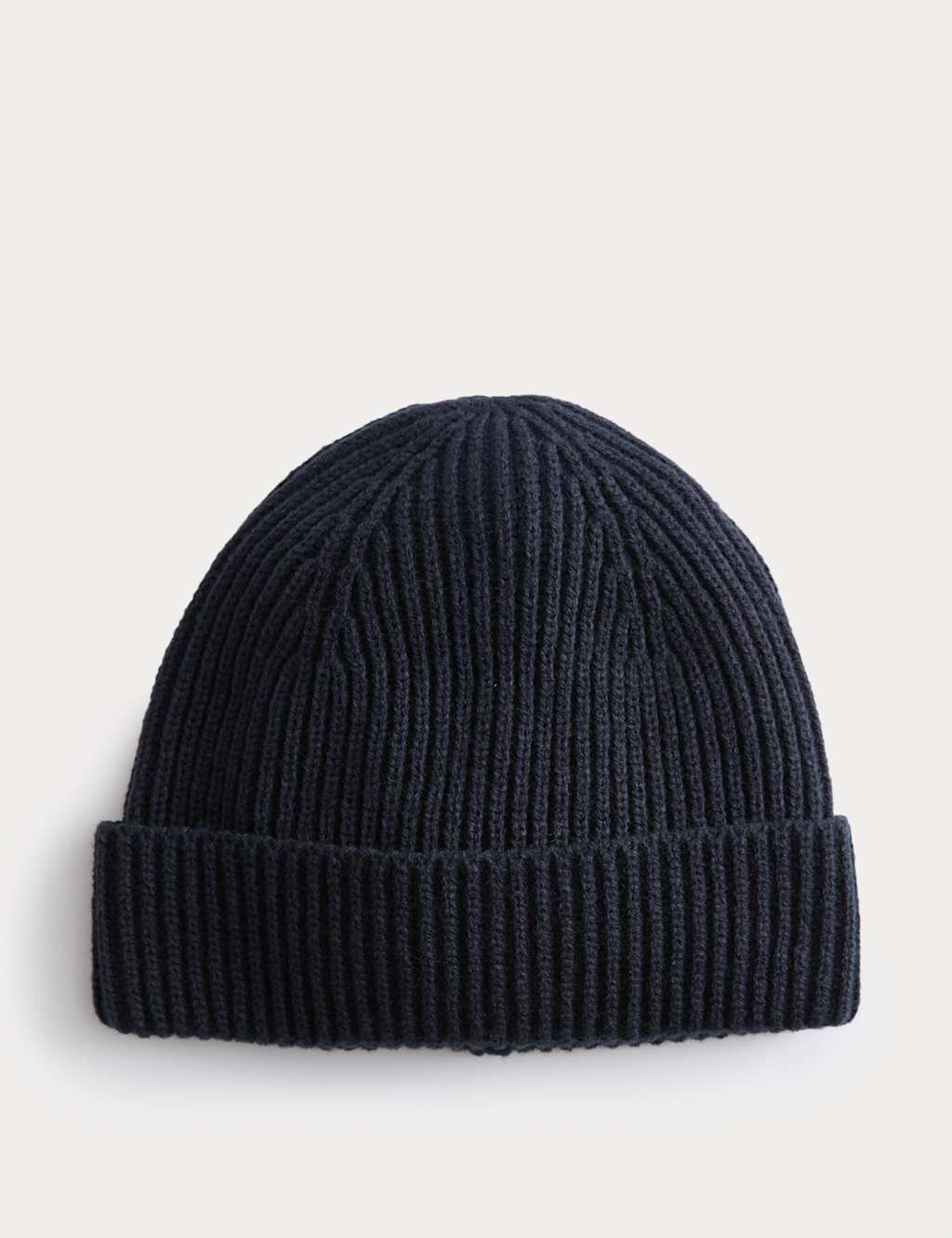 M&S Ribbed Knitted Beanie Hat Dark Navy