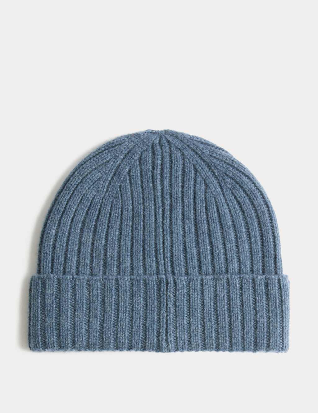 Autograph Pure Cashmere Knitted Beanie Hat Medium Blue