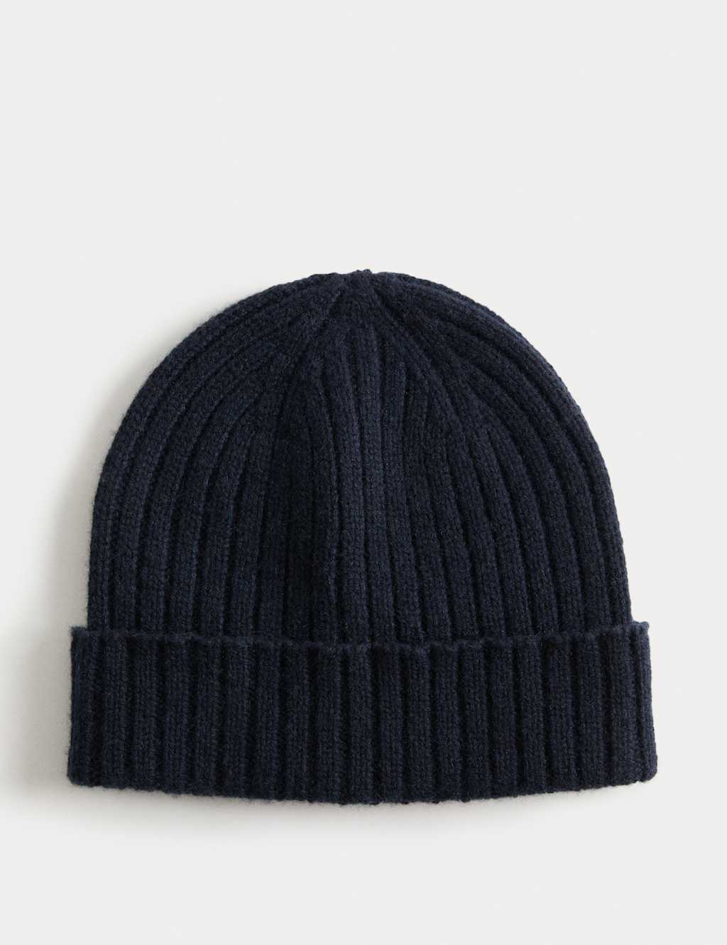 Autograph Pure Cashmere Knitted Beanie Hat Dark Navy