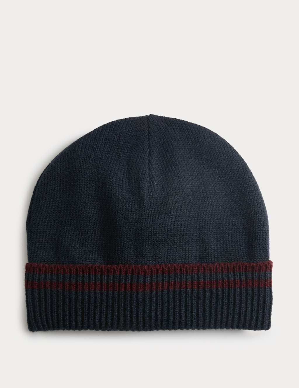 M&S Striped Thermowarmth Beanie Hat Navy Mix