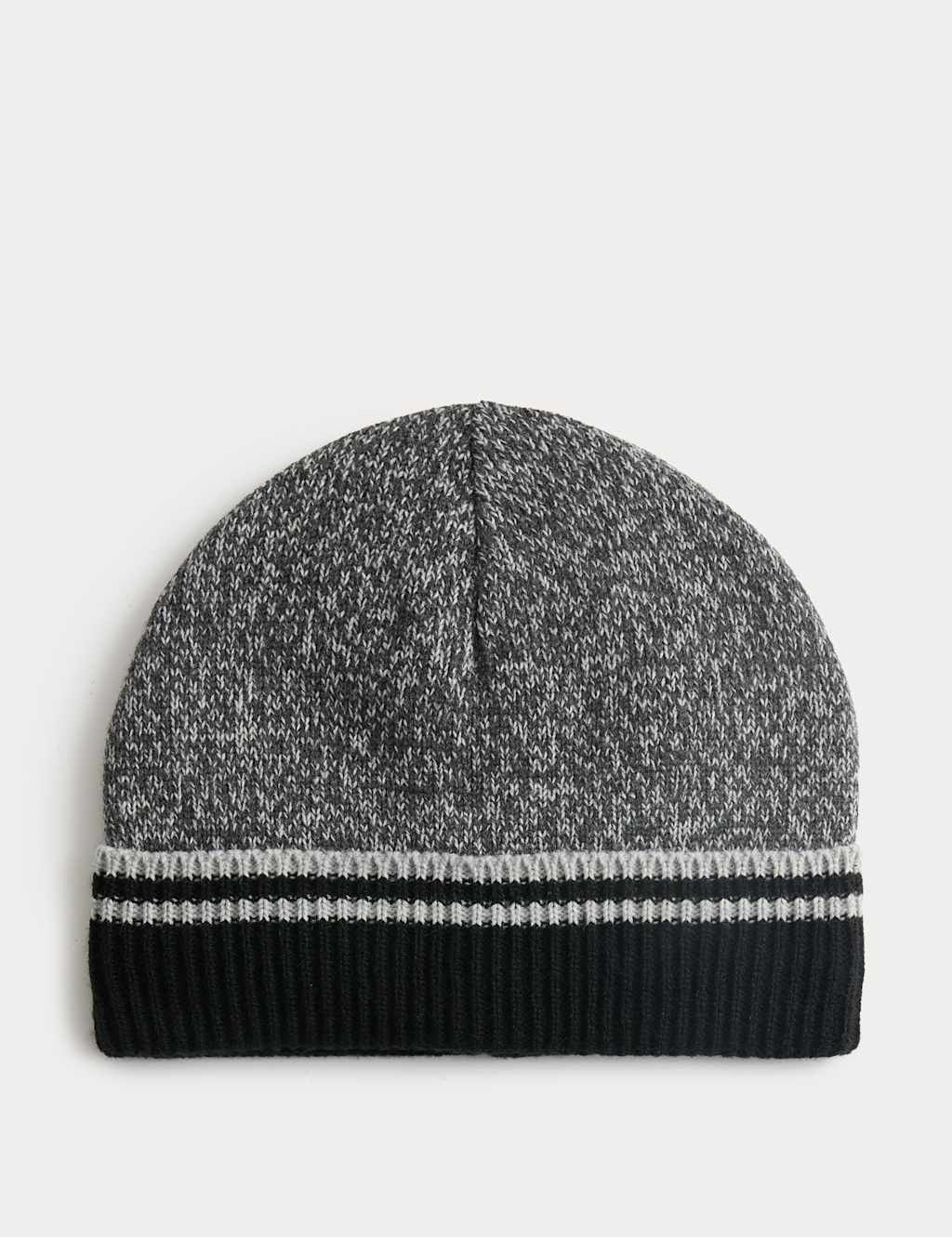 M&S Striped Thermowarmth Beanie Hat Grey Mix