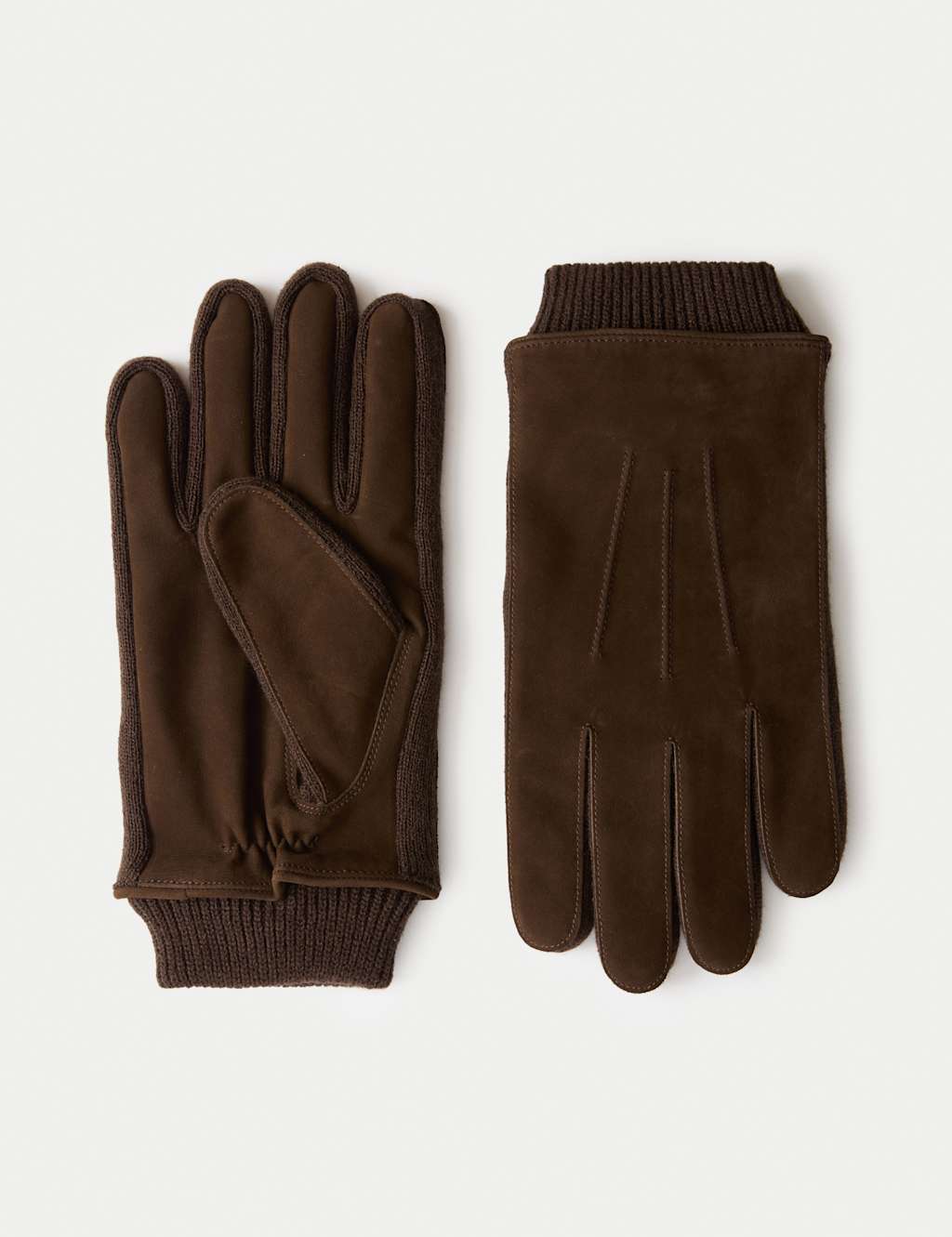 M&S Nubuck Leather Gloves Dark Brown