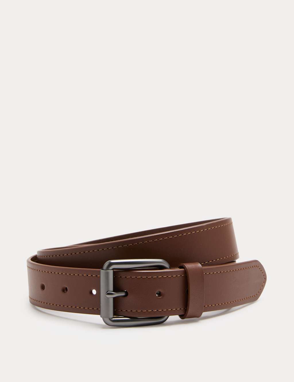 M&S Men's Leather Stitch Detail Belt - 46-48 - Brown