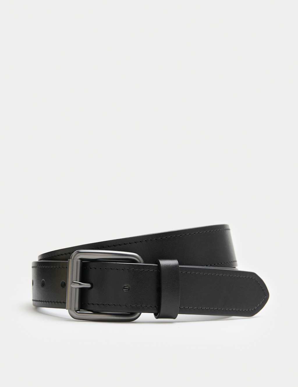 M&S Men's Leather Stitch Detail Belt - 46-48 - Black