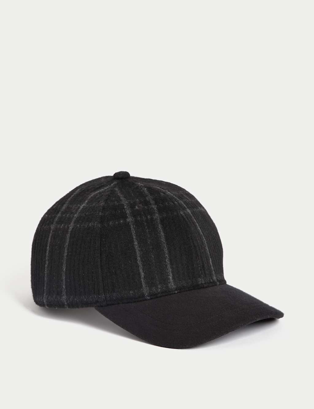 M&S Herringbone Baseball Cap with Wool Black Mix