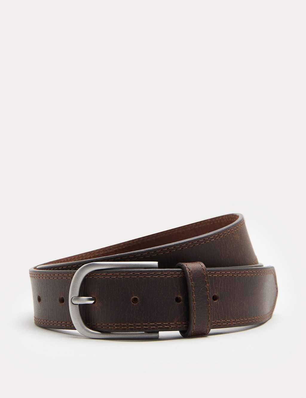 M&S Men's Leather Stitch Detail Belt - 38-40 - Tan