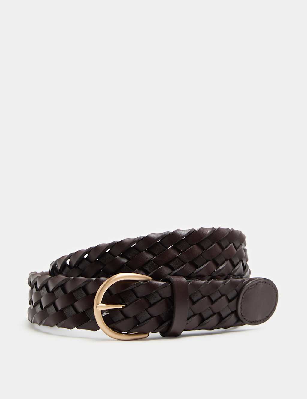 M&S Men's Leather Plaited Belt - 34-36 - Brown