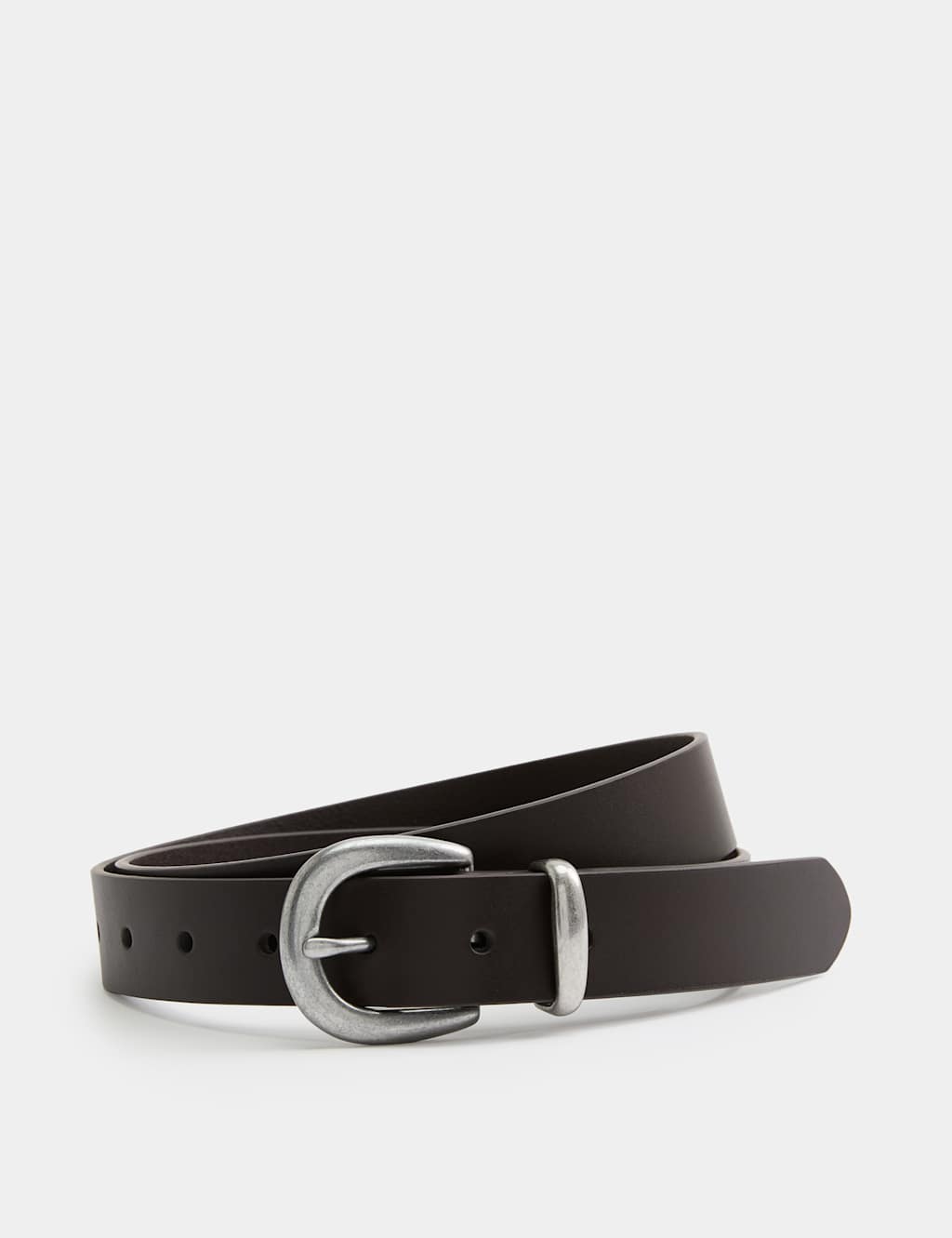 M&S Men's Leather Buckle Belt - L - Dark Brown