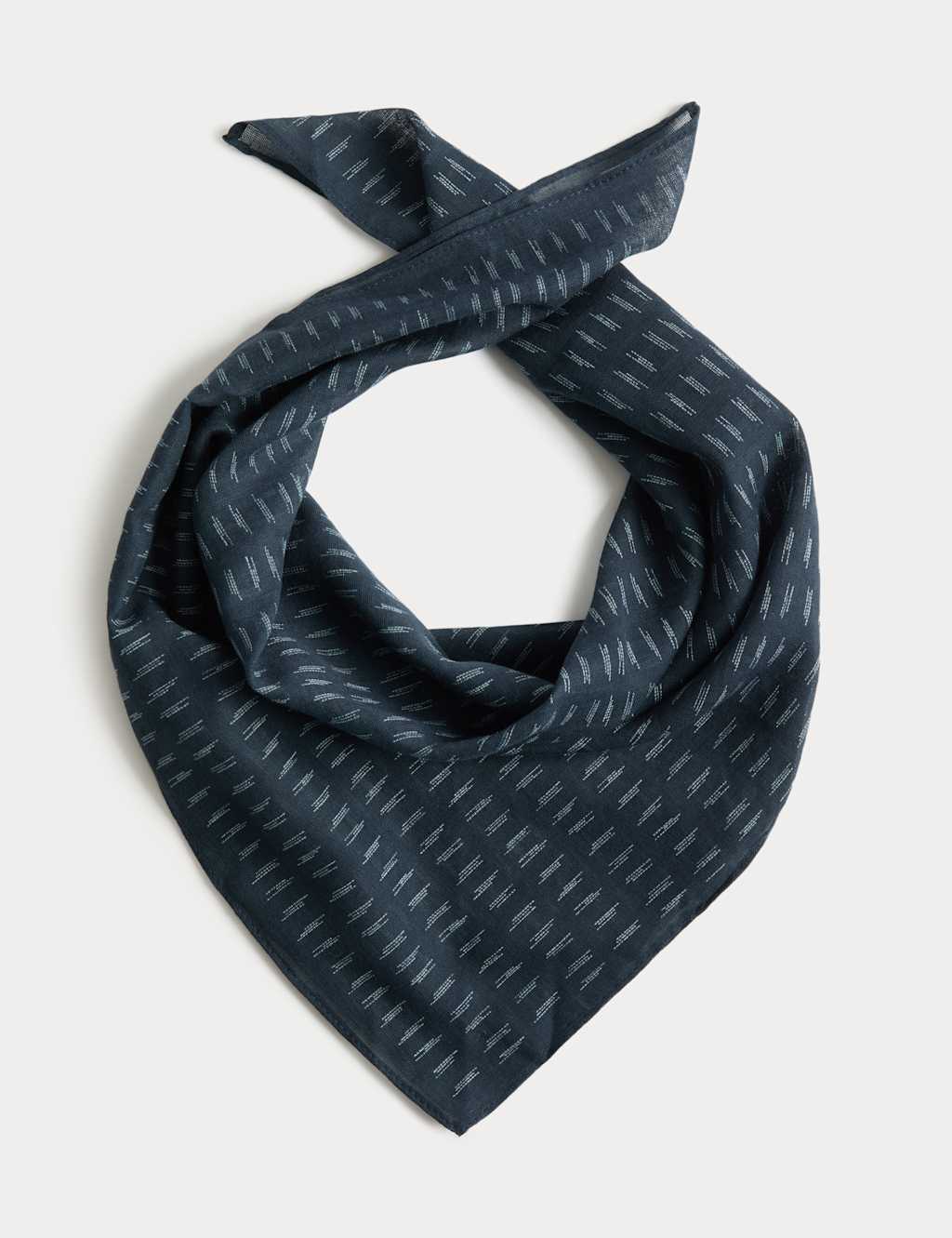 M&S Men's Pure Cotton Patterned Bandana - Navy Mix