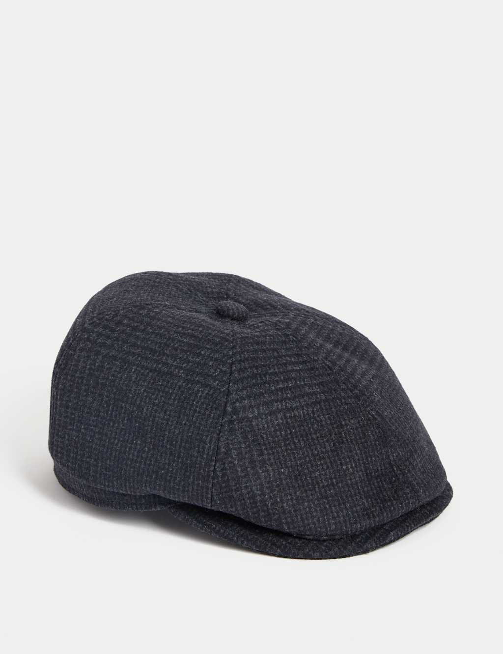 M&S Checked Baker Boy Hat Navy Mix