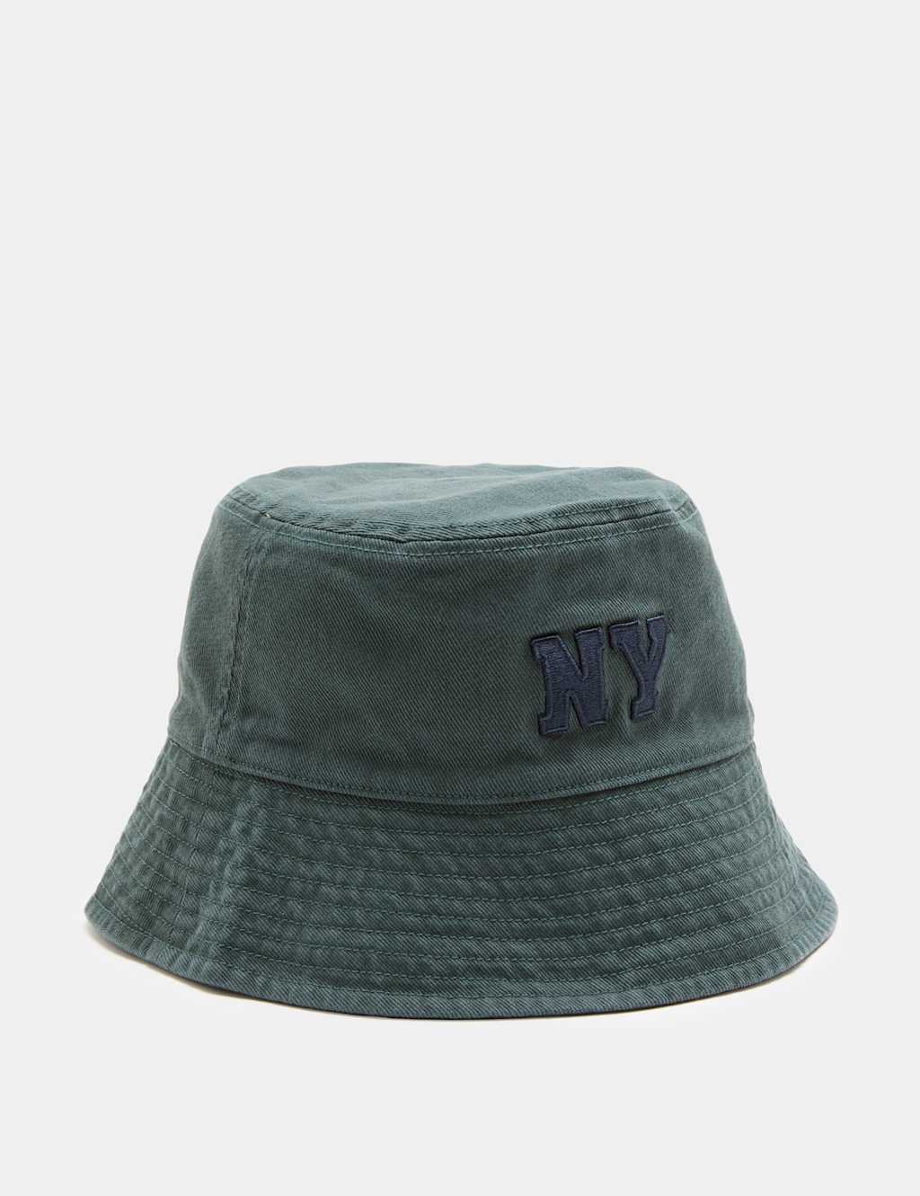 M&S Men's Pure Cotton NY Embroidered Bucket Hat - L - XL - Dark Green