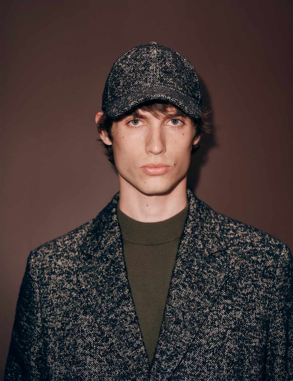 Autograph Wool Rich Herringbone Baseball Cap Black Mix