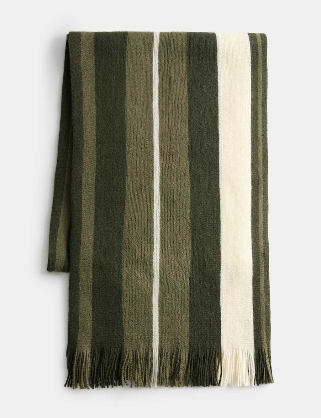 M&S Men's Striped Scarf - Green Mix