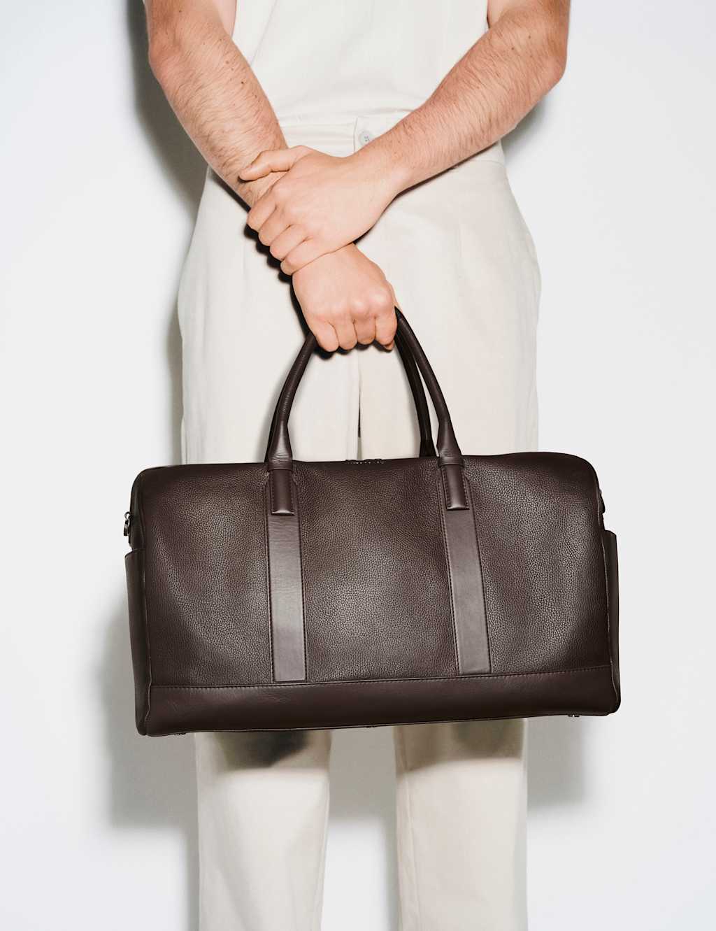 Autograph Men's Leather Pebble Grain Weekend Bag - Brown