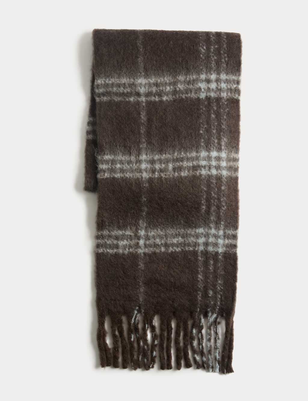 M&S Men's Chunky Checked Scarf with Wool - Brown Mix