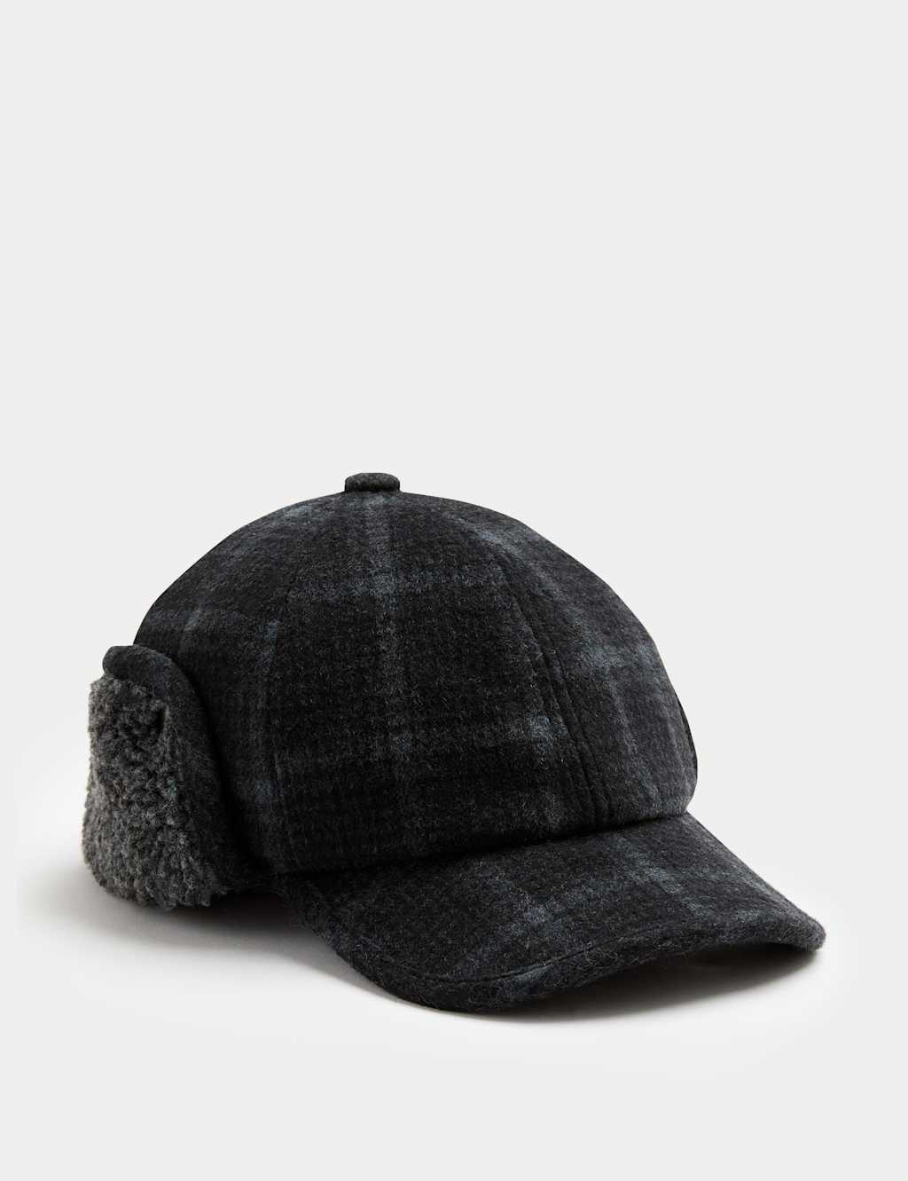 M&S Wool Blend Checked Borg Baseball Cap Navy Mix