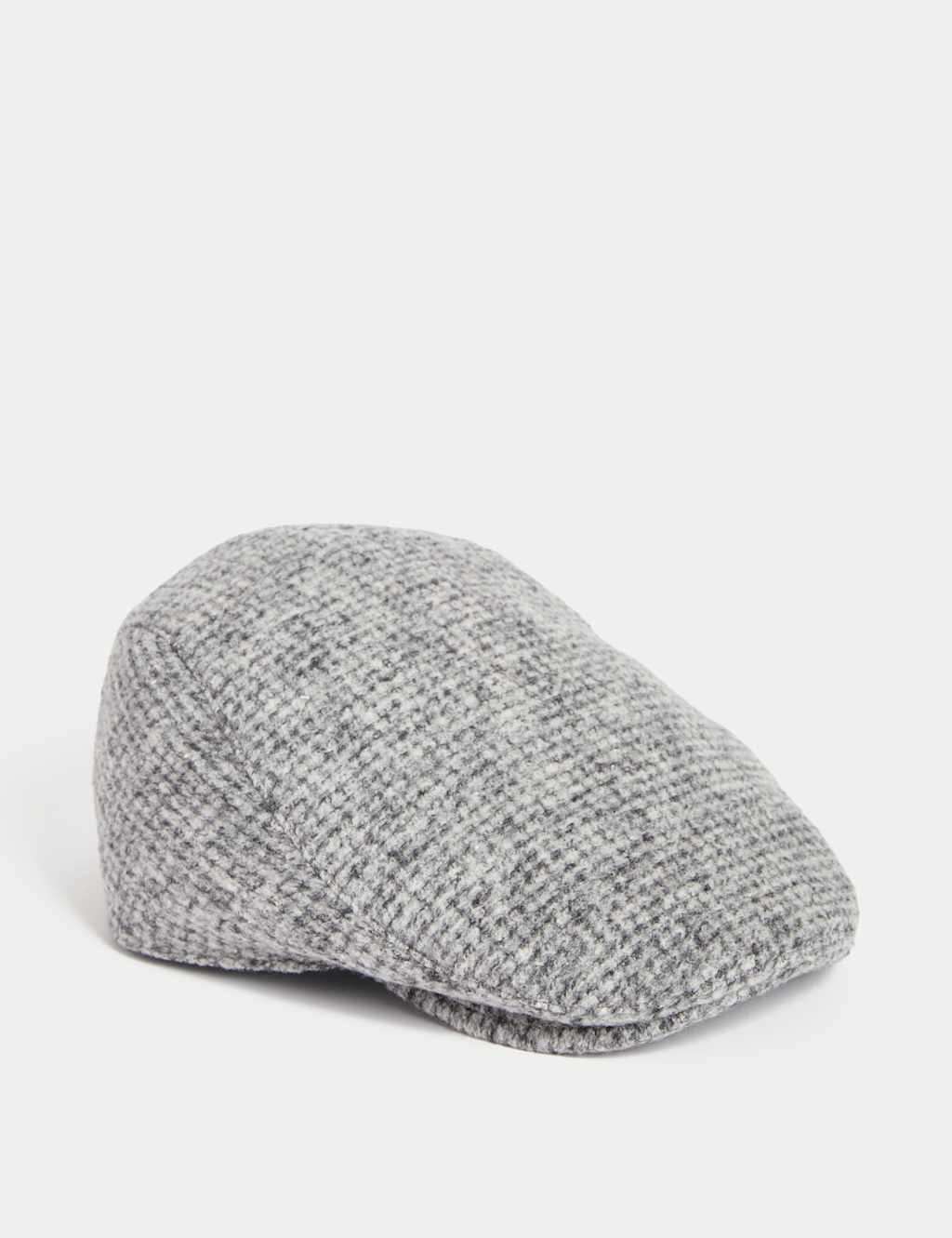 M&S Wool Blend Houndstooth Flat Cap Grey Mix